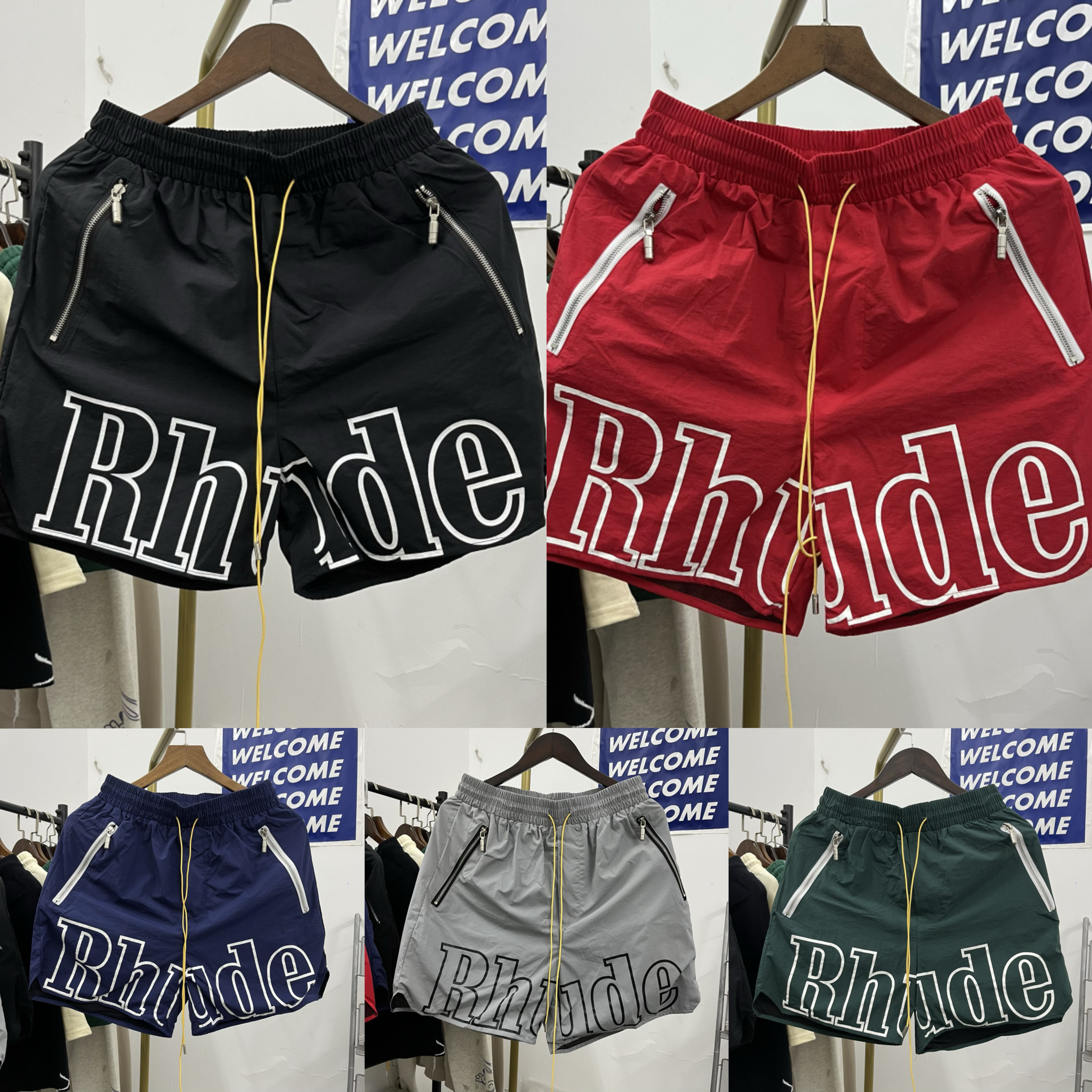 RHUDE万宝路短裤美潮FOG高街运动休闲宽松沙滩裤kanye五分裤子男