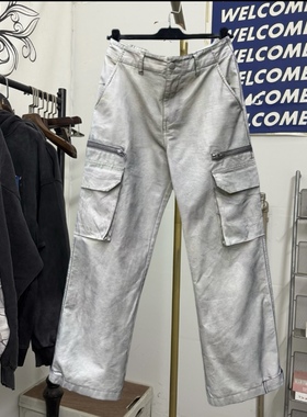 汪苏泷同款False Perception炮弹拉链口袋水洗做旧褪色直筒工装裤