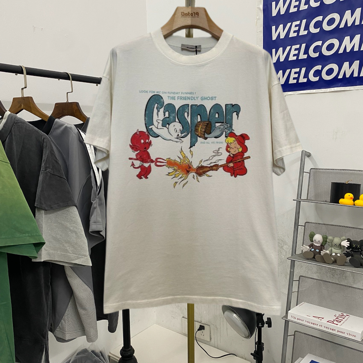 Purey Casper鬼马小精灵破坏卡通Vintage美式高街短袖T恤男女潮牌