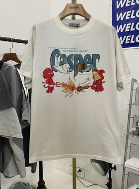 Purey Casper鬼马小精灵破坏卡通Vintage美式高街短袖T恤男女潮牌