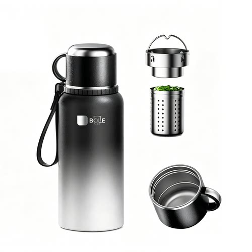 BOLE高颜值水杯大容量1L 显温闷茶壶316全钢保温杯茶水分离水壶