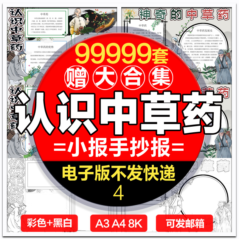 XB128认识中草药手抄报模板小学生word空白线描电子小报模版A3A4怎么看?