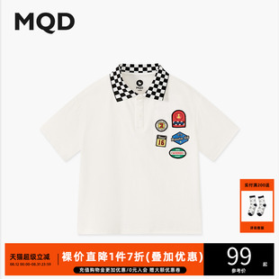 男大童夏季 新品 学院风棋盘格翻领拼接运动休闲短袖 POLO衫