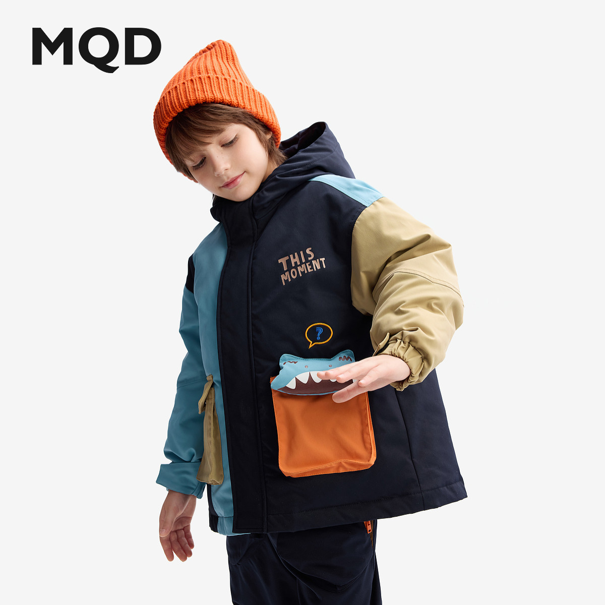 MQD马骑顿儿童羽绒服男童2025新款冬连帽外套加厚保暖印花
