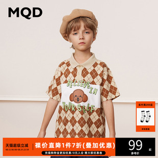 上衣奥莱 MQD童装 夏新款 男大童翻领格纹撞色polo衫 儿童卡通时尚