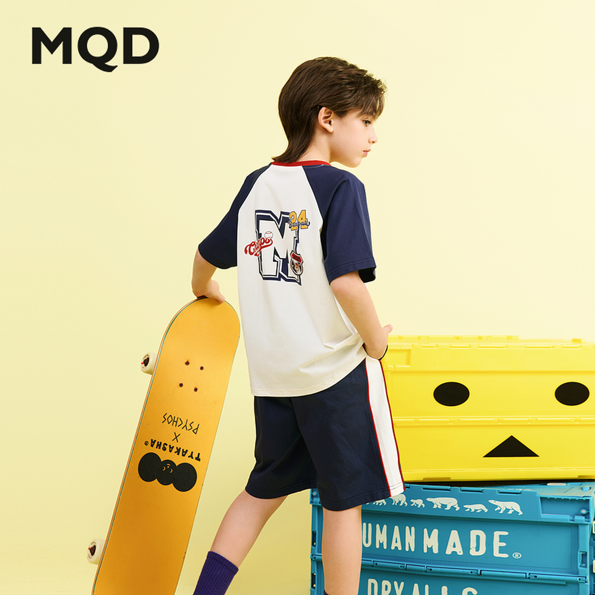 【休闲套装】男大童夏季新品学院风撞色插肩袖短袖五分裤两件套