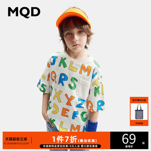 T恤24夏裝 MQD童裝 男童純棉滿版 短袖 兒童寬松洋氣字母體恤 新款
