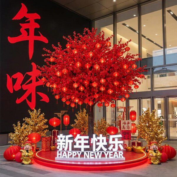 许愿树仿真桃花树2026新年元宵节氛围布置装饰用品公司商场大摆件