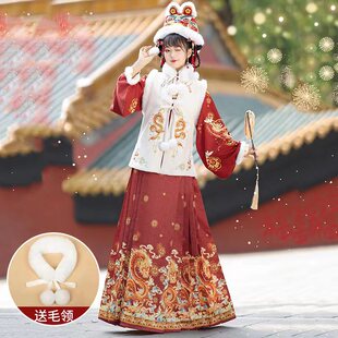 念三月【 游龙吟】明制汉服女秋冬加绒马甲刺绣比甲马面裙拜年服