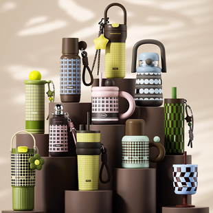 世大家大艺术家系列保温杯高颜值女生车载吸管杯2025新款便携杯子