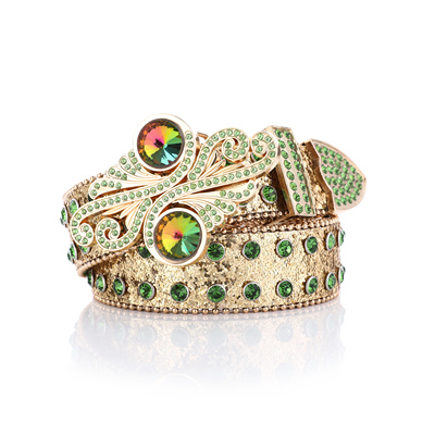 Y2K皮带水钻腰带时尚宽闪钻合金板扣边珠铆钉嘻哈朋克大钻腰带头