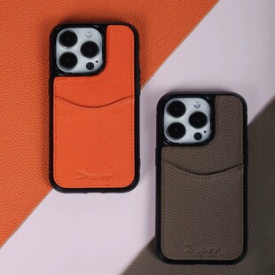 适用于Apple 卡袋牛皮iPhone 女士门禁卡座卡袋男士 Plus全包防摔保护套 15Promax真皮手机壳卡槽卡座集成式