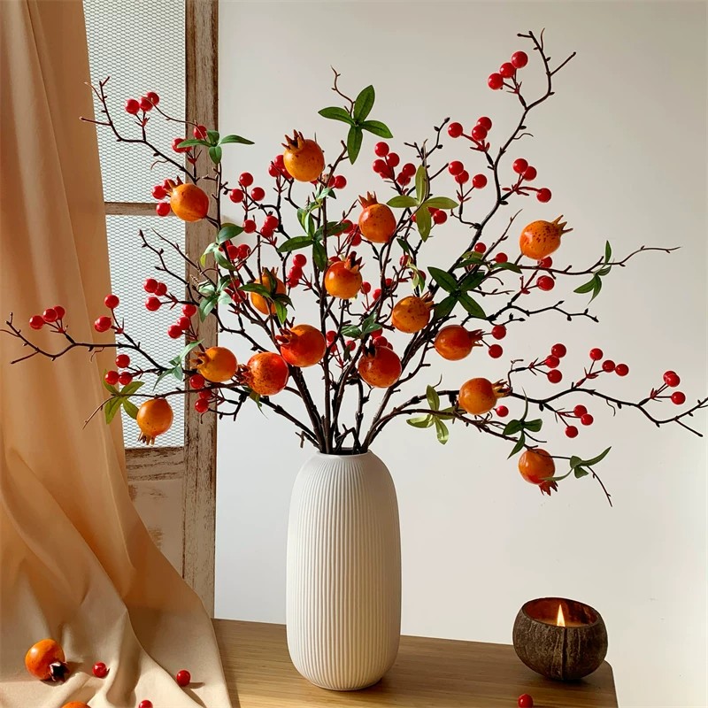 喜庆多果仿真石榴浆果花束新年摆件客厅电视柜插花假花装饰品