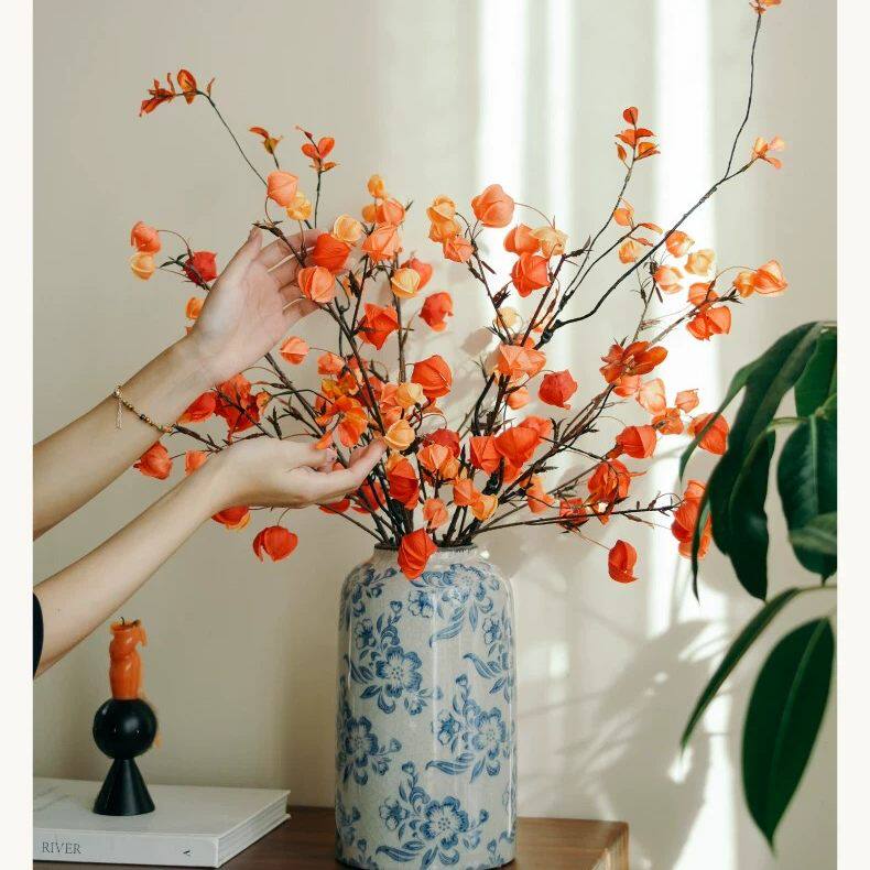 高级质感栾树果仿真灯笼果假花客厅花瓶插花软装摆件