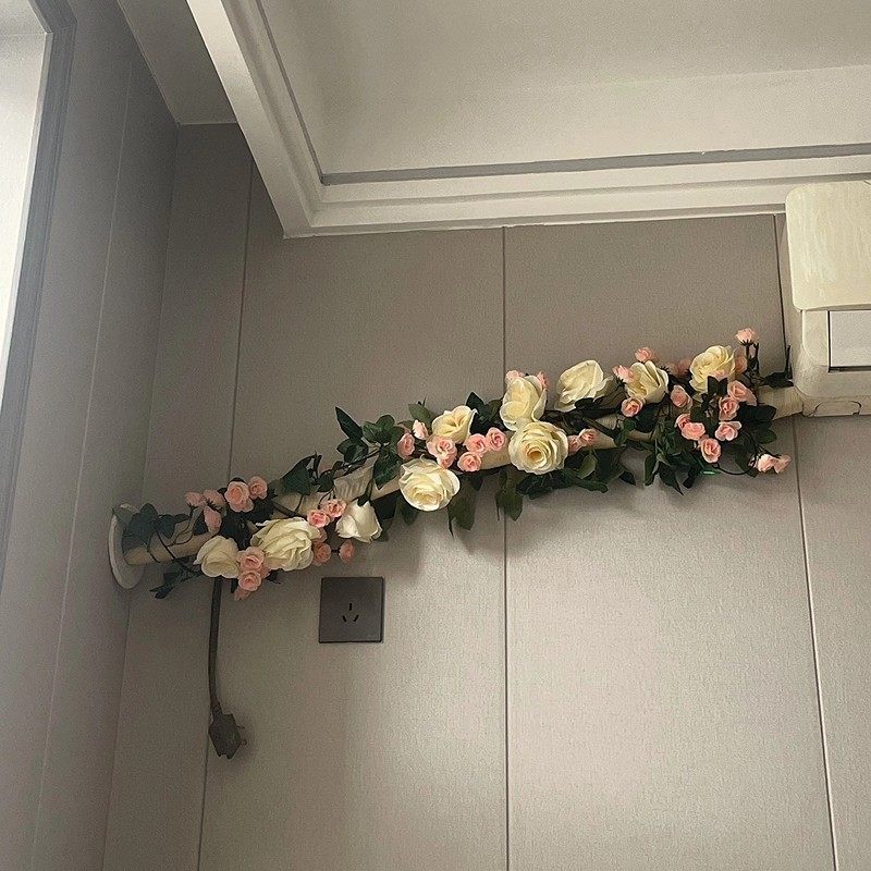仿真花假布客厅卧室玫瑰花藤蔓花朵装饰管道成品玫瑰花包空调墙面