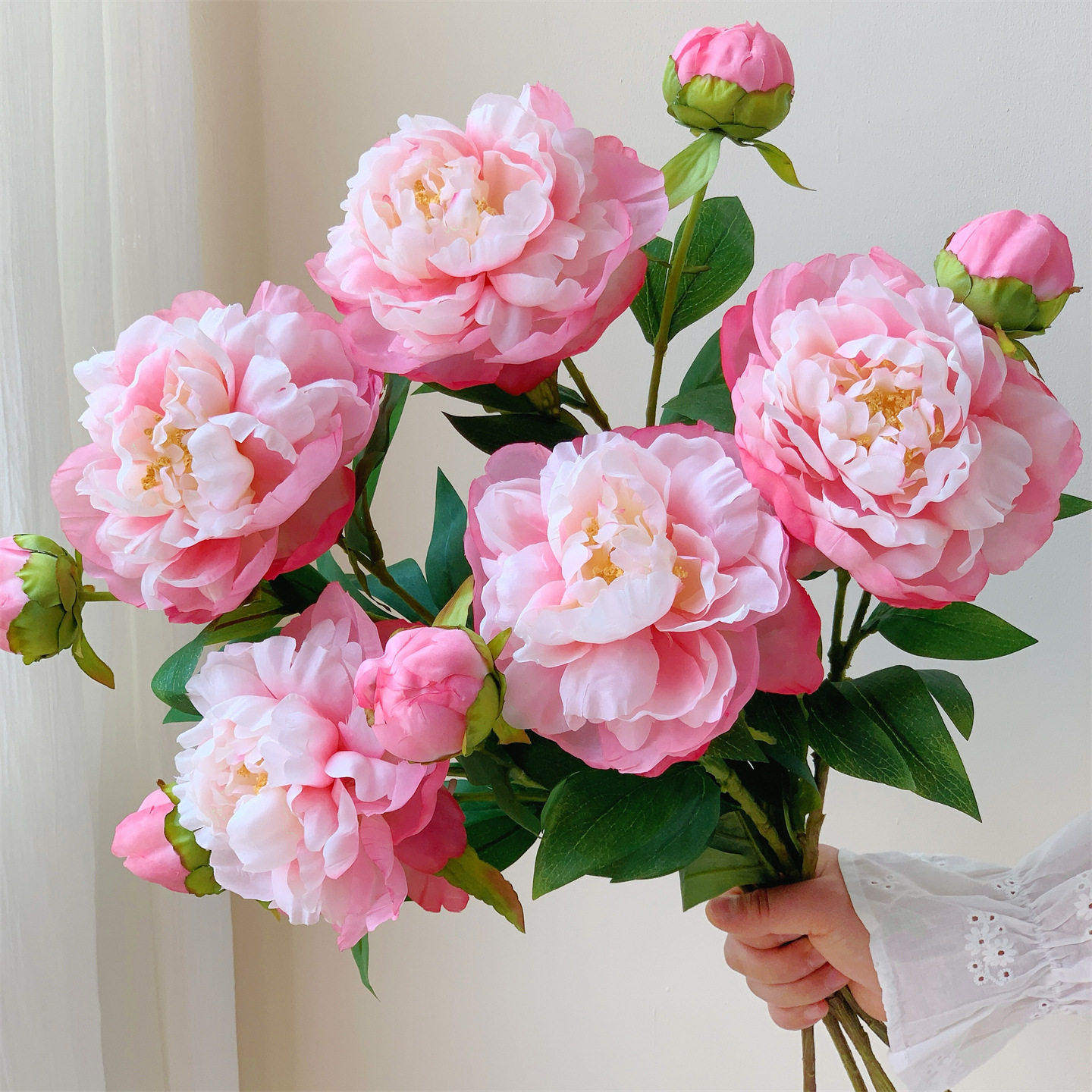 氛围感焦边牡丹芍药仿真花 客厅桌面插花摆设居家装饰假花花束