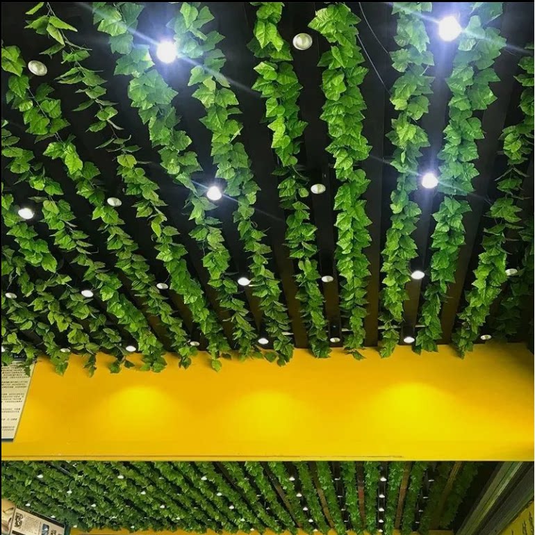 墙面挂饰仿真葡萄叶藤条吊顶树叶装饰花藤绿植物塑料管道缠绕绿叶