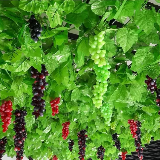 创意仿真葡萄藤蔓房间天花吊顶装饰假绿植格栅围栏框架垂摆挂件花