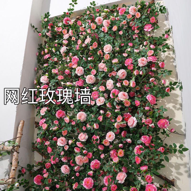 仿真月季花藤蔓玫瑰花藤条莫奈花艺装饰花墙造景景区庭院商场假花