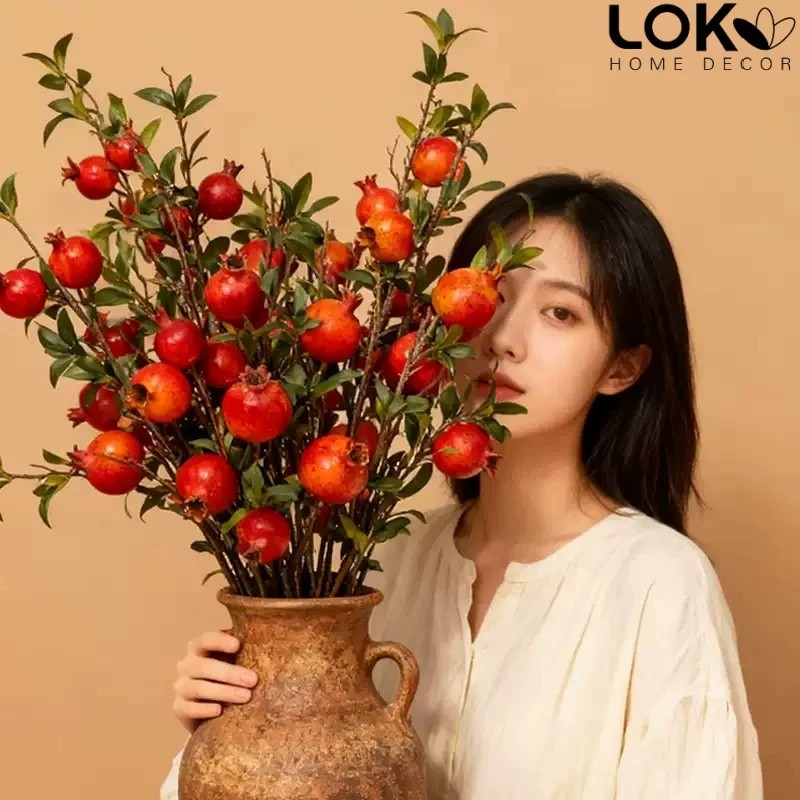仿真石榴果假花枝复古浆果干花束客厅餐桌插花拍摄道具装饰摆设