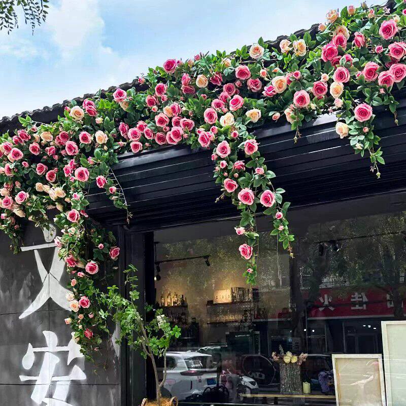 仿真玫瑰花藤蔓客厅阳台挂花藤条空调管子遮挡装饰塑料假花