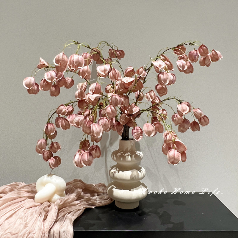 侘寂风灯笼果仿真花仿生栾树枝果客厅假花花束摆件装饰摆设插花瓶图片