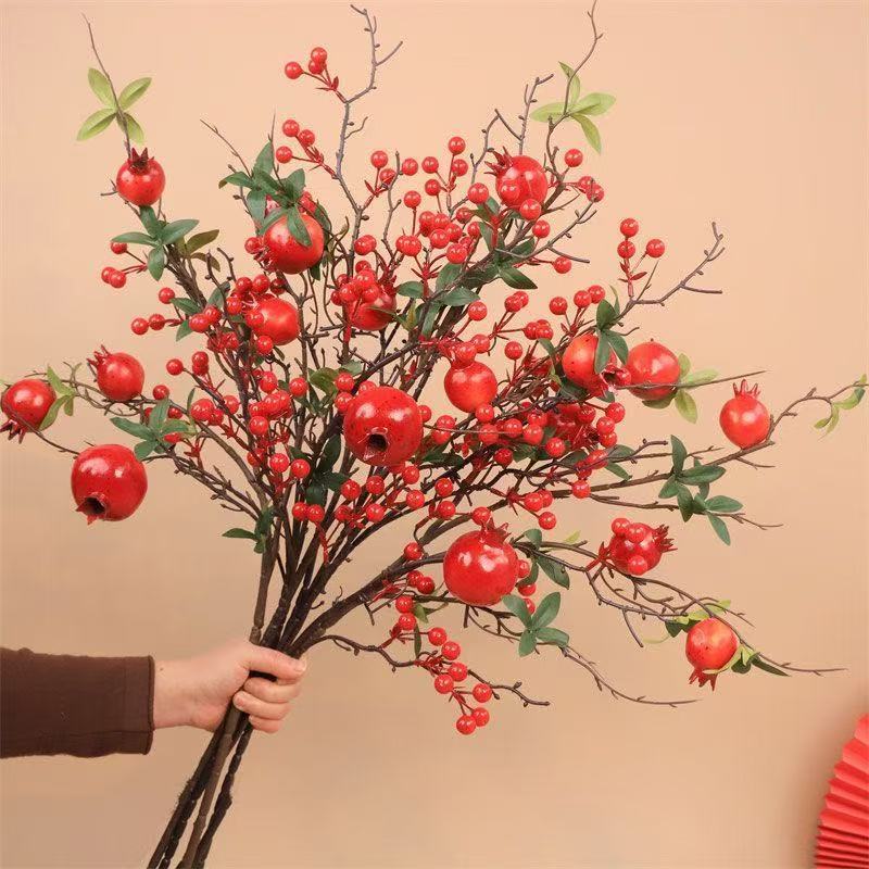 逼真3D仿真冬青发财果红浆果花束喜庆新年家居玄关软装装饰假花
