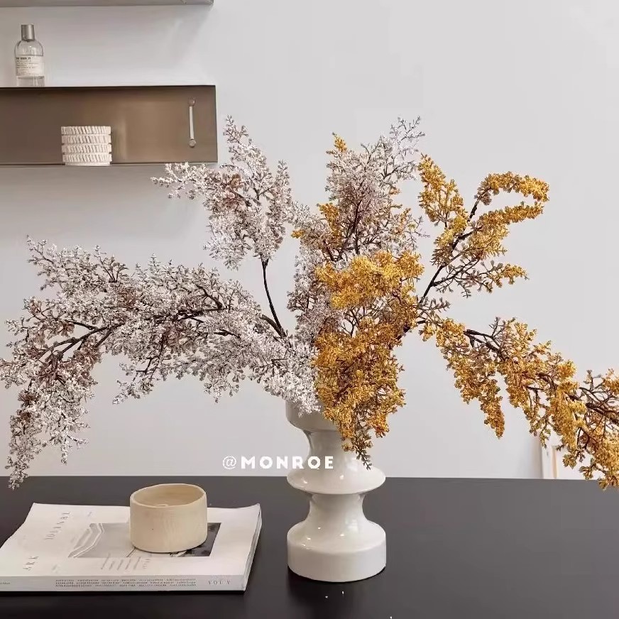 油画雾凇仿真花摆件客厅餐桌插花装饰品艺术摆设侘寂风复古旧陶罐