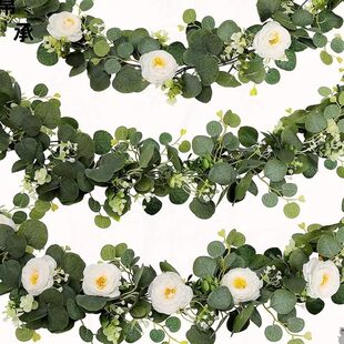 仿真尤加利藤条桉树叶玫瑰花藤蔓天燃气管道空调管美化遮挡装饰子