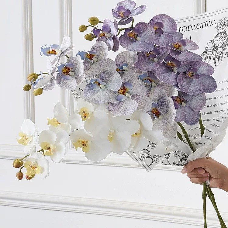 仿真蝴蝶兰假花摆件 逼真手感轻奢花艺餐桌茶几插花室内装饰品