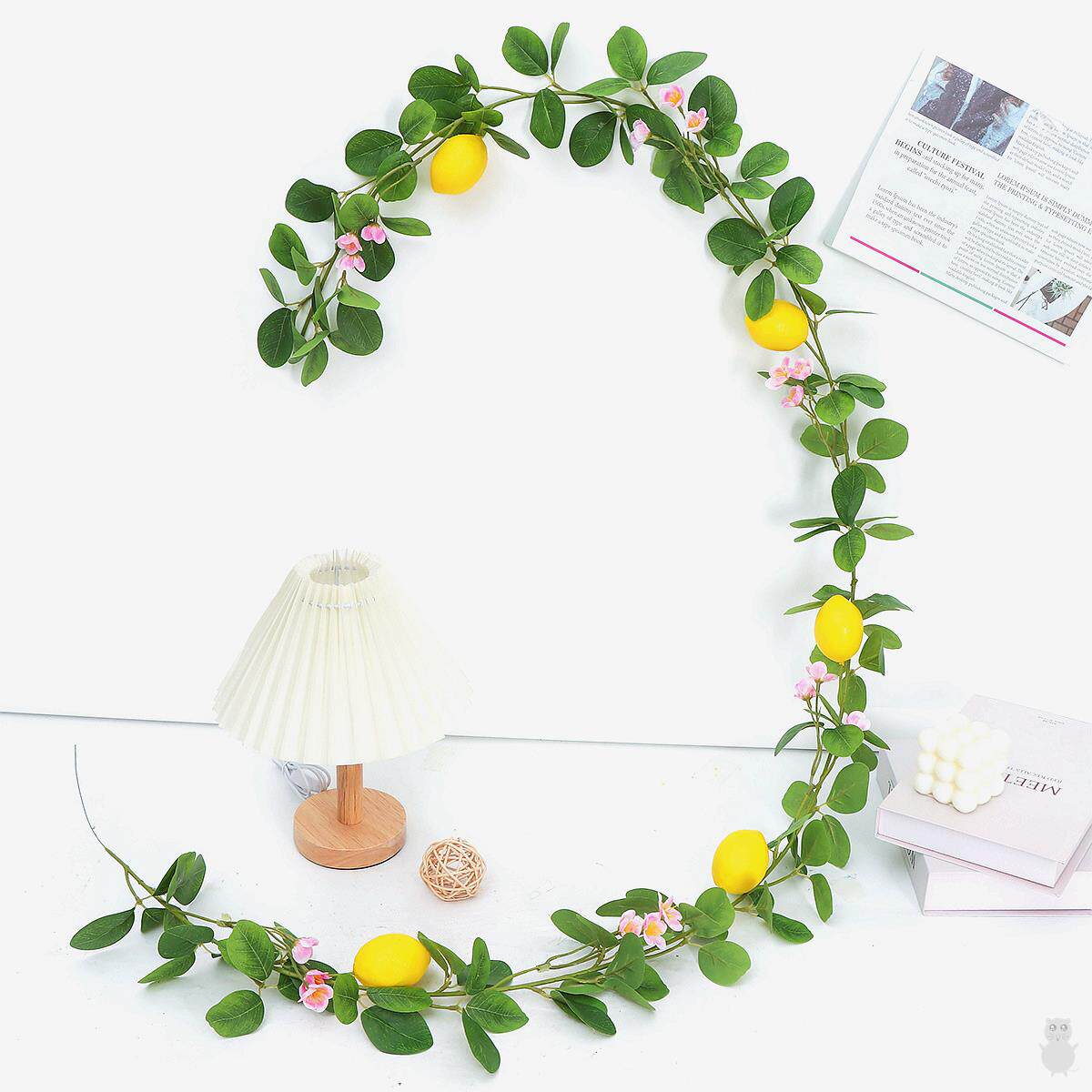 墙面挂饰彷真绿色植物人造柠檬藤条装饰家居餐桌气氛布置假花藤蔓