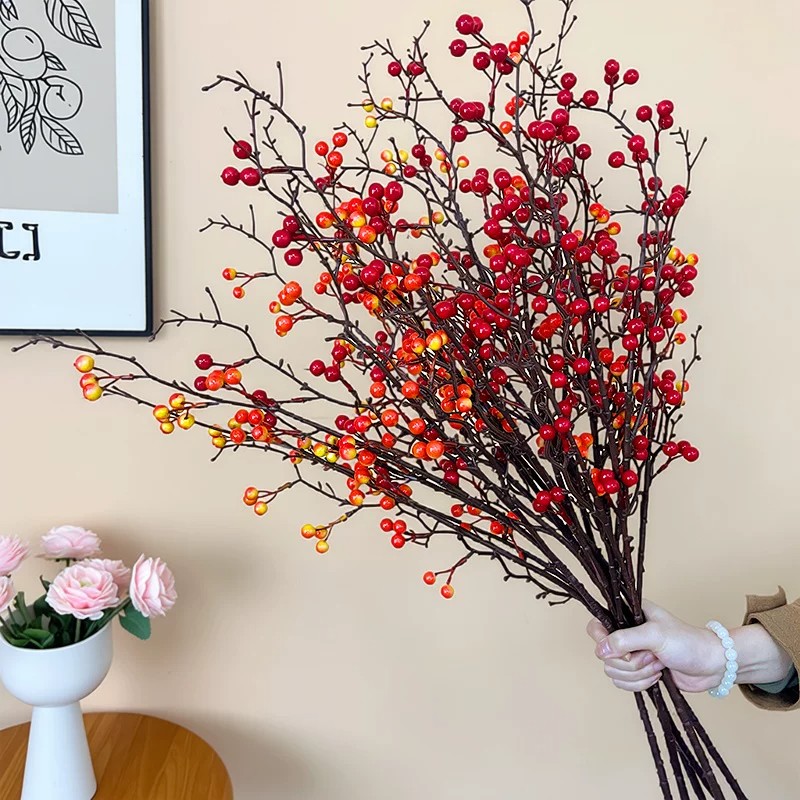 年宵花装饰冬青红果发财果仿真花