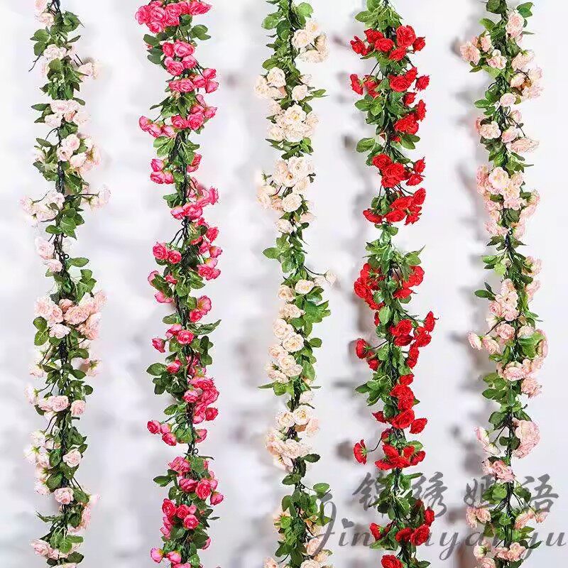 仿真玫瑰花藤条客厅栅栏吊花空调管子装饰藤蔓塑料花高档墙面遮挡