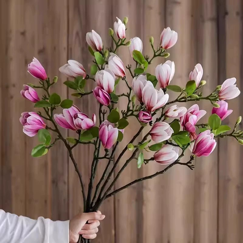 高级胶片含苞玉兰仿真假花中式餐厅客厅花艺摆件玄关电视柜插花束
