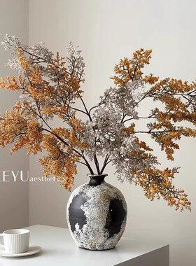 油画雾凇彷真花摆件客厅餐桌插花装饰品艺术摆设侘寂风覆古旧陶罐