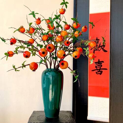 仿真石榴红果浆果花束假花摆件新中式餐桌插花家居软装布景道具