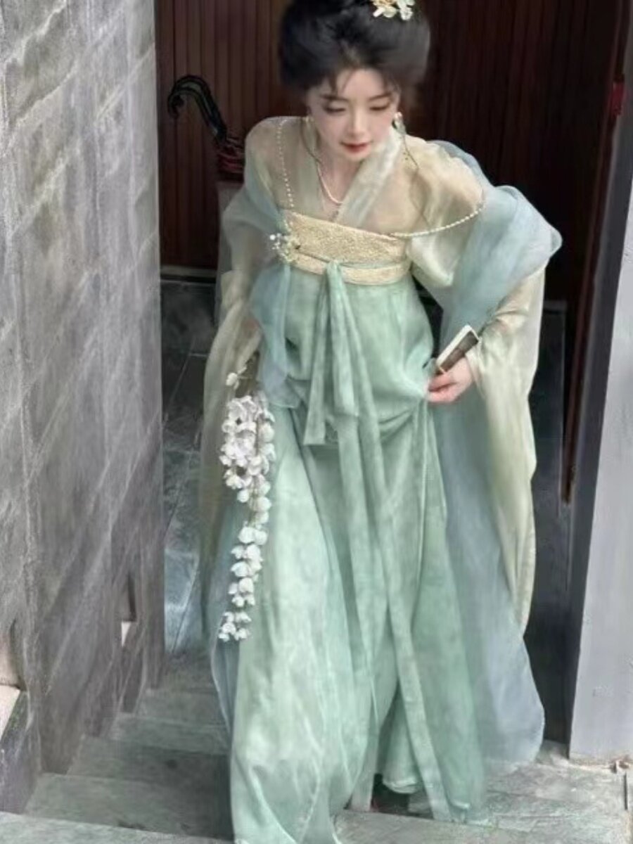 2024新款日常通勤夏季汉元素唐制汉服女对襟齐胸襦裙清新超仙汉服