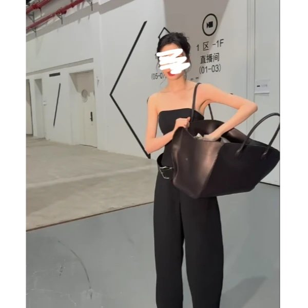 易梦玲同款夏季新款仿两件抹胸连体裤女百搭休闲气质外穿阔腿长裤