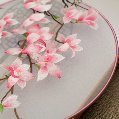 扇绣刺绣桃中国夭团扇扇子绣花团扇汉服古风双面宫扇子苏绣舞蹈扇