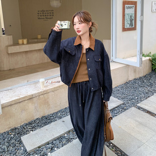气质翻领牛仔套装女秋季法式两件套老钱风老钱风外套日式小众洋气