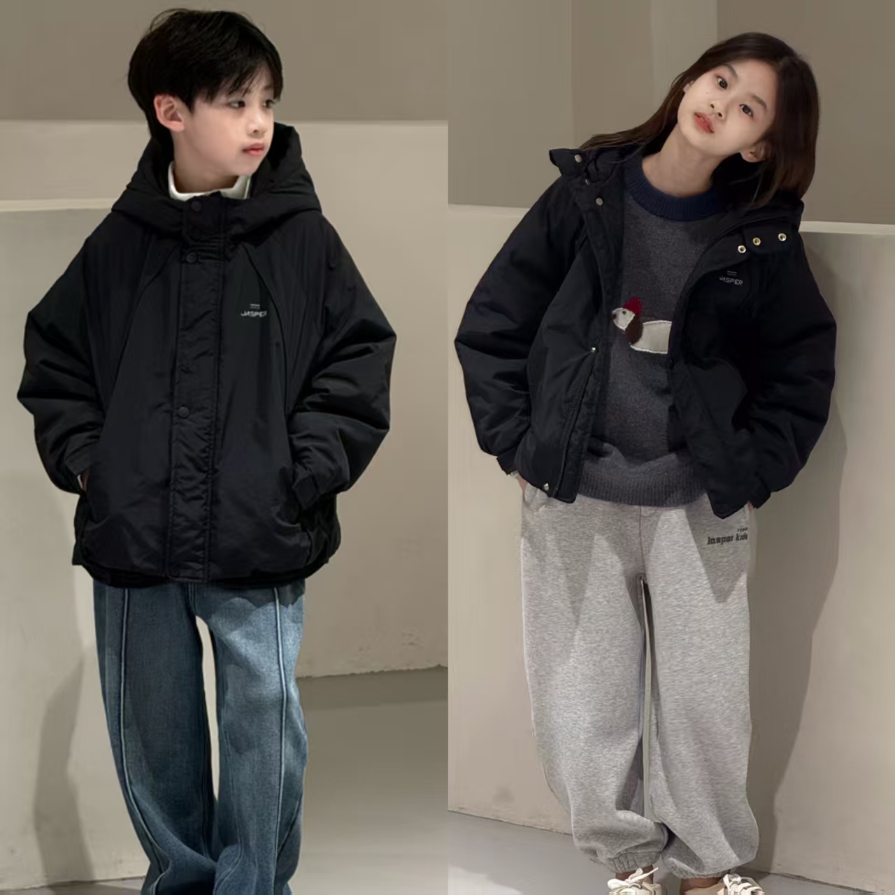 jasper韩国波拉童装2025冬季新款韩版中大童男女童百搭夹棉外套