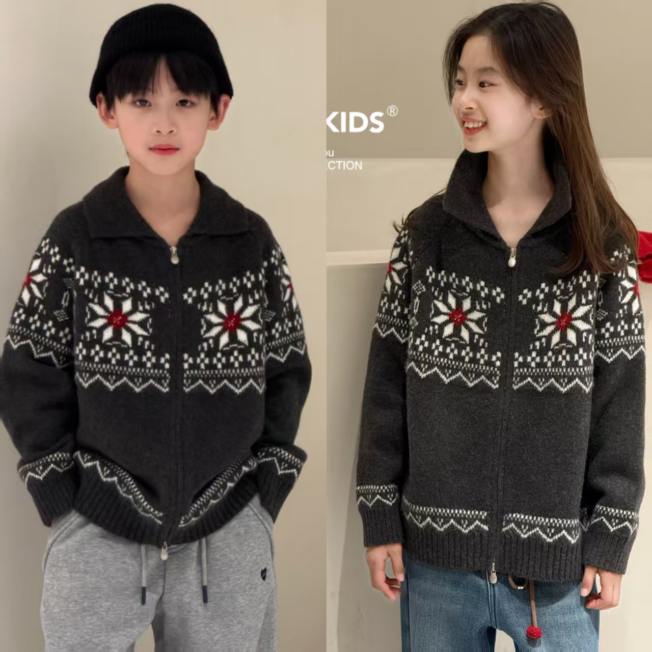 Jasper kids韩国波拉童装2025冬季新款韩版中大童男女童百搭开衫