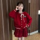 上衣针织衫 韩版 潮 外套2025新款 新年拜年服女童红色中大童毛衣开衫