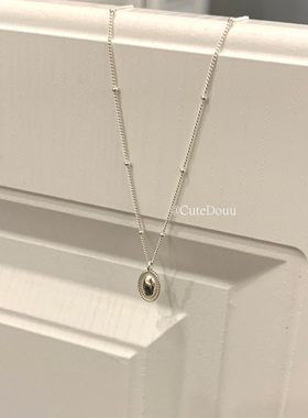 CuteDouu百搭925银椭圆吊坠项链