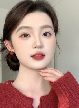 CuteDouu 南红玛瑙 有耳夹！高级感新中式质感显白红色玛瑙耳钉女
