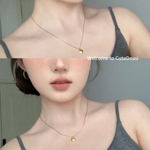 CuteDouu 辣妹狙击 复古简约锆石爱心项链设计感小众辣妹锁骨链女