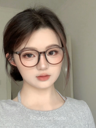 CuteDouu 宽脸天菜 巨显脸小！大框超轻韩系眼镜素颜黑茶色平光镜