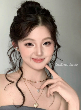 CuteDouu 中古格调 vintage复古感做旧多层叠带爱心项链锁骨链女