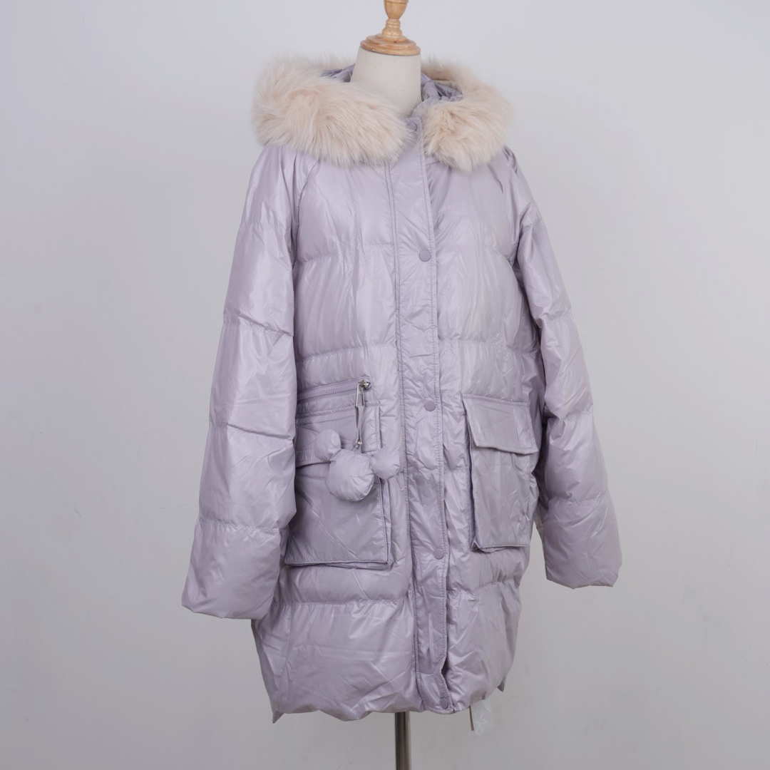 24冬索迪华菲4XL码可拆貉子毛领中长大码羽绒服白鸭绒连帽羽绒服