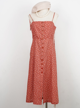 24夏in衣life度假风红色吊带连衣裙女夏温柔风碎花裙2024新款收腰